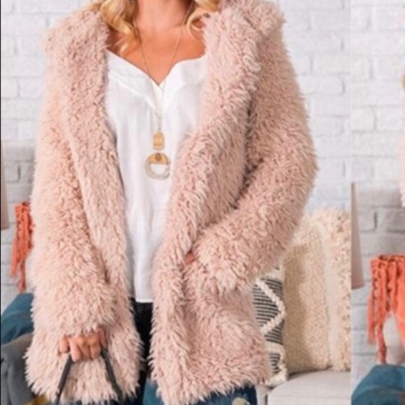 🔺LAST ONE🔺Pink Sherpa Fleece Duster Coat SMALL - Picture 3 of 8